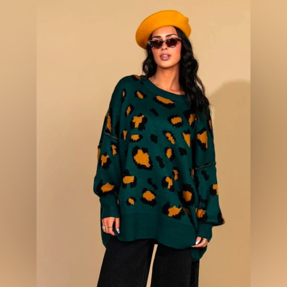 Dressed in Lala Hear Her Roar Oversized Knit in Emerald